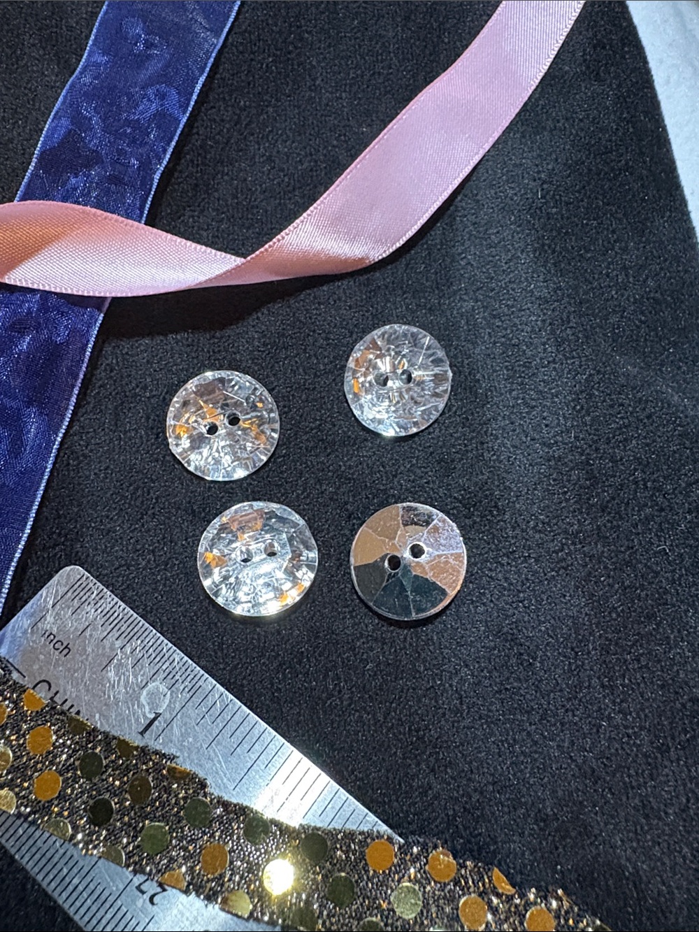 Clear Faceted Sew-On Buttons with Pink & Purple Ribbon Accents